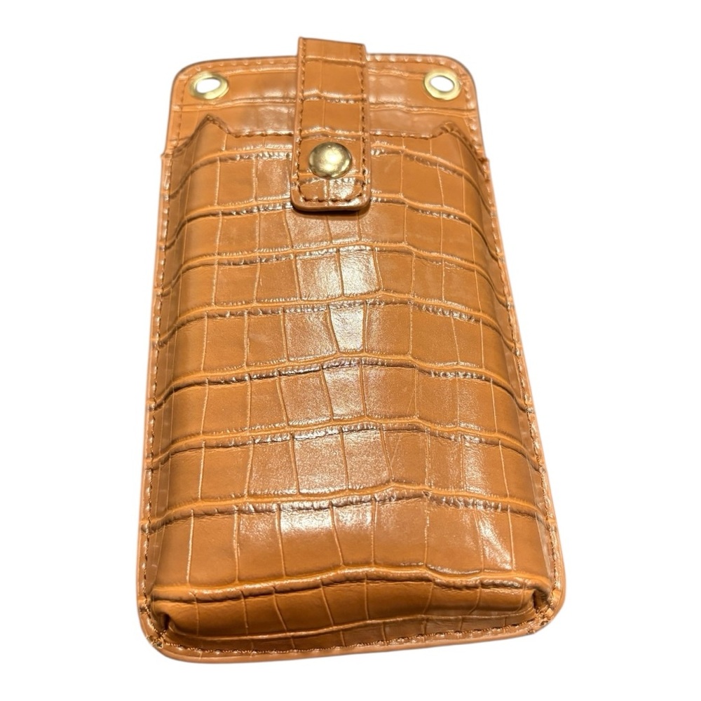 Faux Leather Croc Print Brown Phone Case Zipper pocket cross body. P1